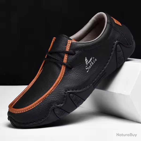 Chaussures homme cuir automne | Mocassins d�contract�s respirants | Baskets marche rando ville Noir