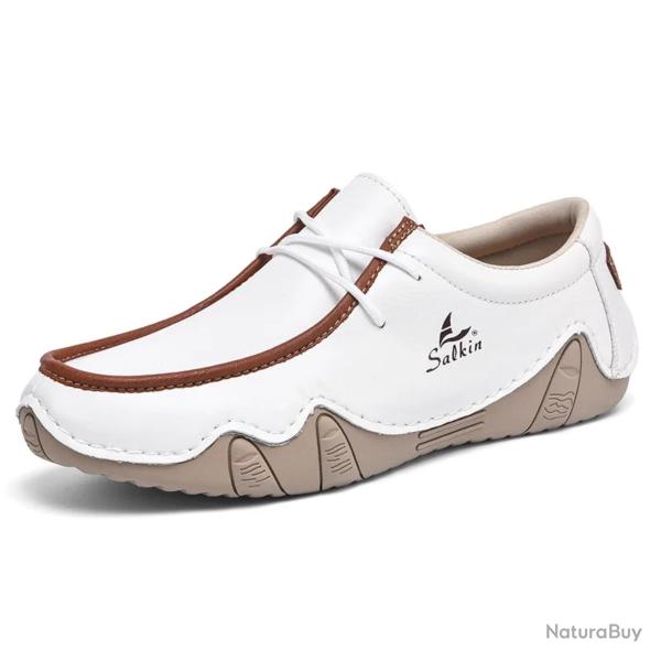 Chaussures homme cuir automne | Mocassins d�contract�s respirants | Baskets marche rando ville Blanc