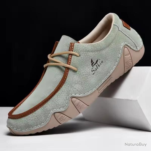 Chaussures homme cuir automne | Mocassins d�contract�s respirants | Baskets marche rando ville Vert