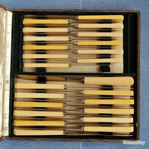 Coffret Eloi Pernet 12 couteaux Inox de table + 12 dessert ivoire