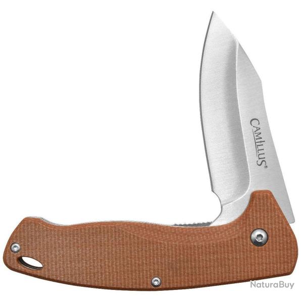 Couteau Camillus Arvo A/O Lame Drop Point Acier 420 Manche Tan Micarta Liner Lock CM19479