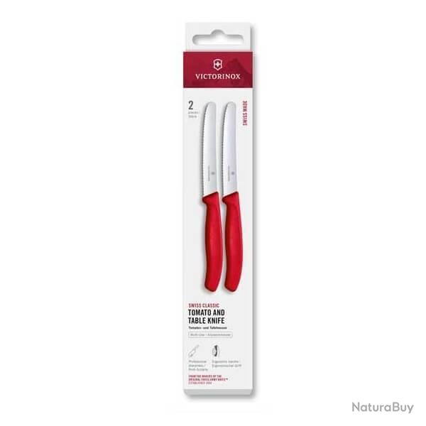 6.7831.2C1 Bote de 2 couteaux de table/tomate  dents Victorinox SwissClassic rouge