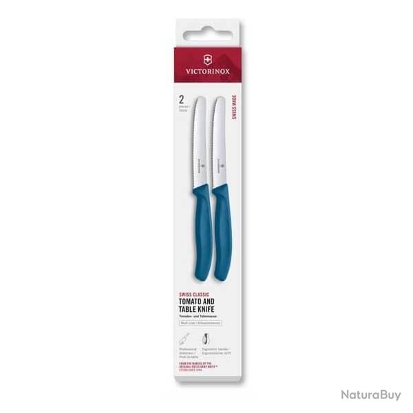 6.7832.2C1 Bote de 2 couteaux de table/tomate  dents Victorinox SwissClassic bleu