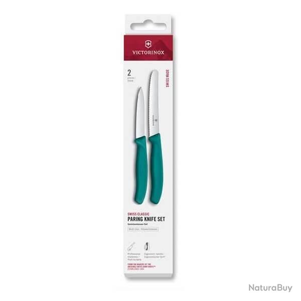 6.7834.2C1 Bote de 2 couteaux de table/tomate  dents Victorinox SwissClassic vert
