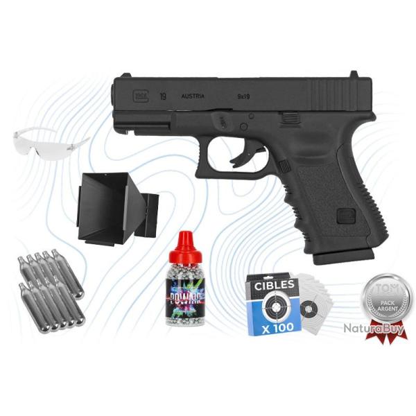 Pack Argent Pistolet Glock 19 cal BB 4.5 mm Umarex