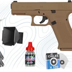 Pack Argent Pistolet Glock 19 X cal BB 4.5 mm &agrave; culasse fixe Umarex