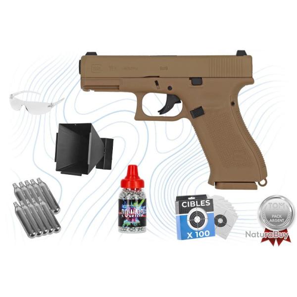 Pack Argent Pistolet Glock 19 X cal BB 4.5 mm � culasse fixe Umarex