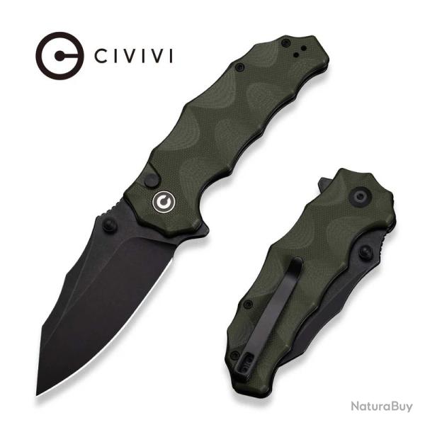Couteau Civivi Natterjack Green Lame Acier 14C28N Black Manche G10 Button Lock IKBS CIVC240281