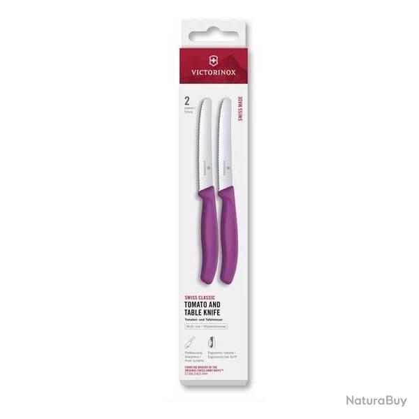 6.7835.2C1 Bote de 2 couteaux de table/tomate  dents Victorinox SwissClassic violet