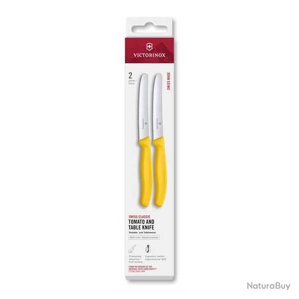 6.7838.2C1 Bo�te de 2 couteaux de table/tomate � dents Victorinox SwissClassic jaune