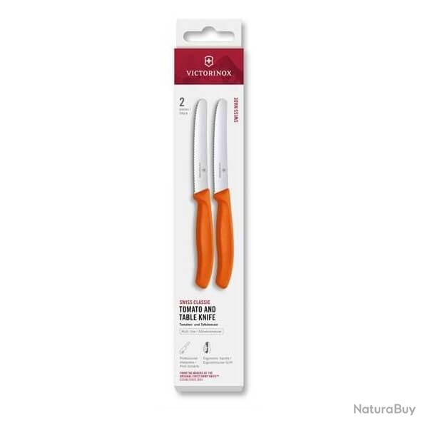 6.7839.2C1 Bo�te de 2 couteaux de table/tomate � dents Victorinox SwissClassic orange