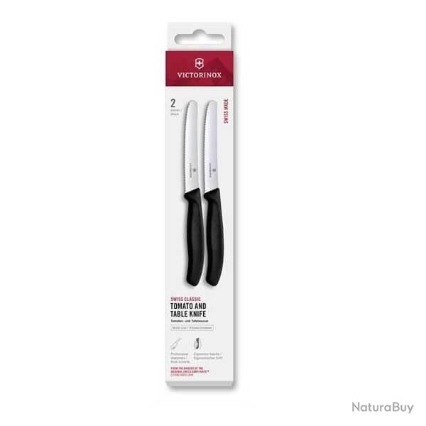 6.7833.2 Bo�te de 2 couteaux de table/tomate � dents Victorinox SwissClassic 11cm noir