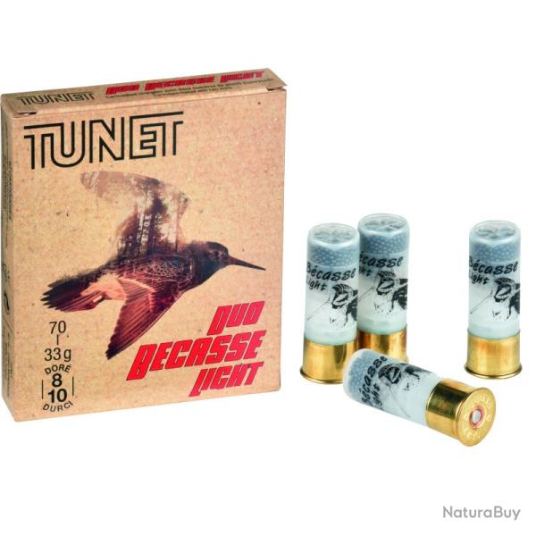 Cartouches Tunet B�casse Light 33g BP plombs n� 8 dor� + 10 durci - Cal. 12 x5 boites
