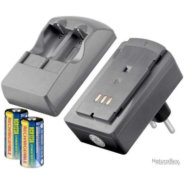 Chargeur double CR-123A et 2 accus lithium ion rechargeables inclus