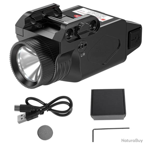 Lampe tactique compacte 1000 lumens rechargeable USB pour rail picatiny