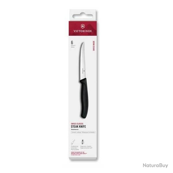 6.7203.6 6 couteaux steak Victorinox Swiss Classic 11cm noir