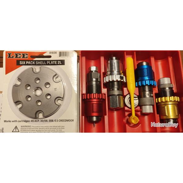Jeu 4 outils LEE Breech lock 45 ACP + Plateau pour six pack Pro 6000
