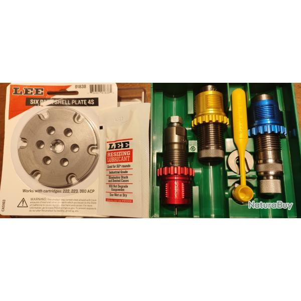 Jeu 3 outils LEE Breech lock 223 rem + Plateau pour six pack Pro 6000