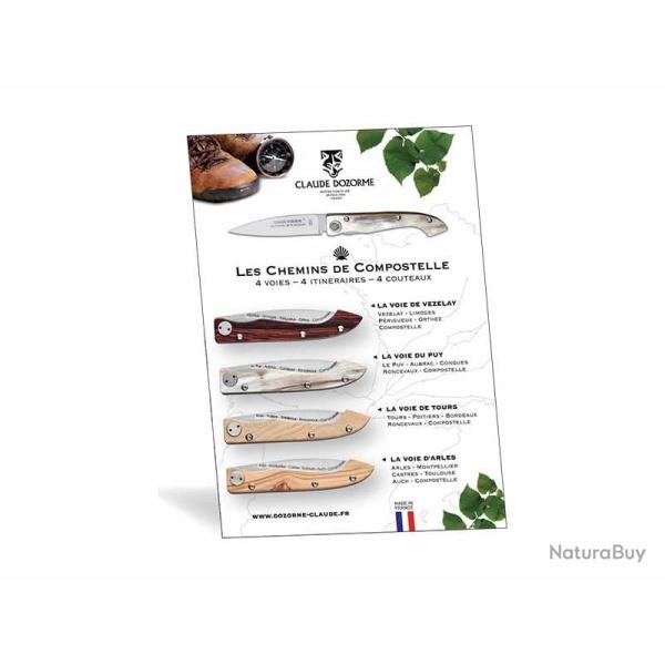 Lot 4 couteaux COMPOSTELLE Claude DOZORME lame acier X50CrMoV15 +pr�sentoir offert