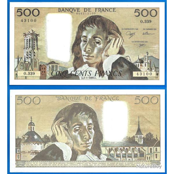 France 500 Francs 1991 Grand Billet Pascal Franc Cathedrale Bourges