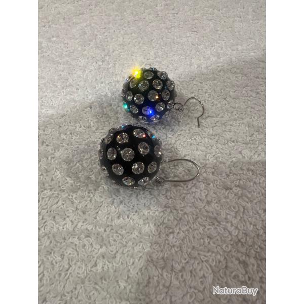 Boucles d oreilles cristaluna pallina acrylique noir avec swarovski cristal neuf 301 505 00