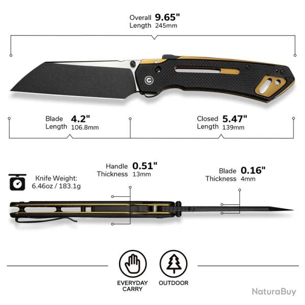 Couteau Civivi Buster FG Lame Acier Nitro-V Black Manche G10 Noir Superlock IKBS Clip CIVC240521