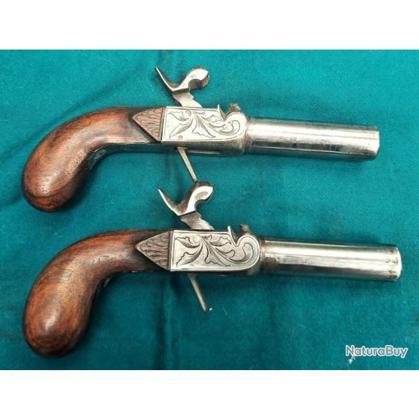 Pistolets � coffre  � balle forc�e d�tente rentrante.19� ou d�but 20�