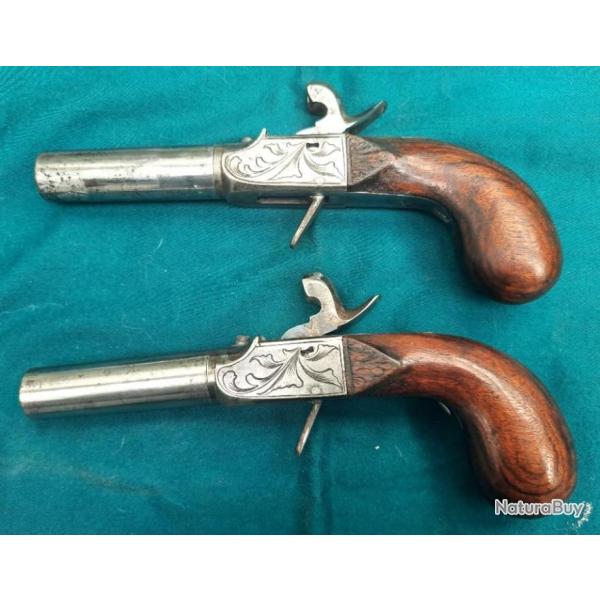 Pistolets � coffre  � balle forc�e d�tente rentrante.19� ou d�but 20�