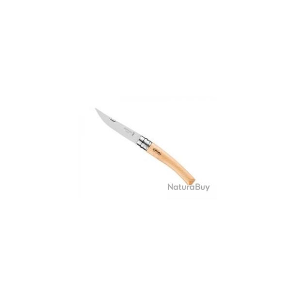 Couteau OPINEL N�8 lame 8 cm effil�e inox, manche 10 cm h�tre, virole tournante, en berlingot