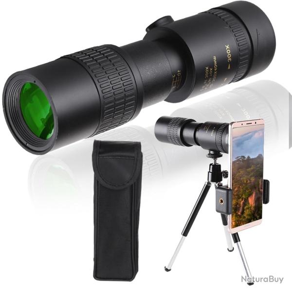 T�lescope Monoculaire HD 10-300x40 avec Support Smartphone Prisme BAK4 Tr�pied Observation Nature
