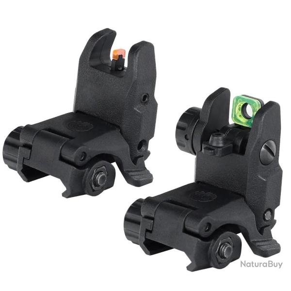 Hausse et guidon en fibre optique rabattable type AR15 avec platine amovible pour rail picatinny