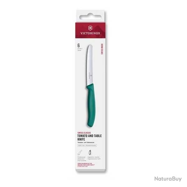 6.7834.6C1 Bote 6 couteaux de table/tomates Victorinox Swissclassic 11cm vert