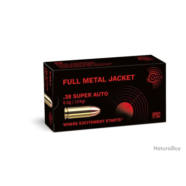 Munition Geco FMJ 8g 124gr - Cal. 38 Super Auto x2 boites