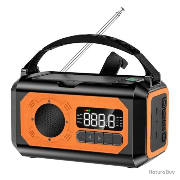 Radio M�t�o d'Urgence 12000mAh Recharge Solaire, Lampe, Banque d'Alimentation Portable Camping Orang