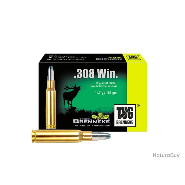 Cartouches BRENNEKE TUG Calibre 308 Win 181 Gr/ 11.7 G (Boite de 20)