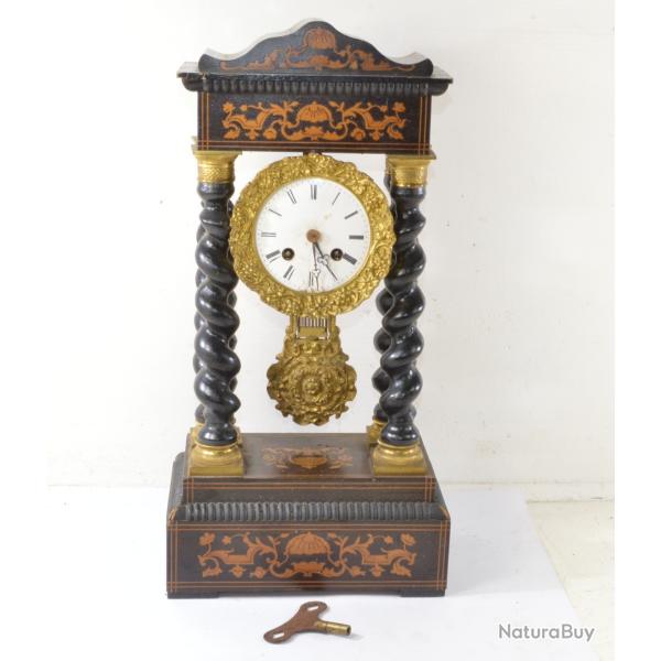 Horloge ancienne pendule portique �poque Empire Charles X, Napol�on III 3 Bronze marqueterie