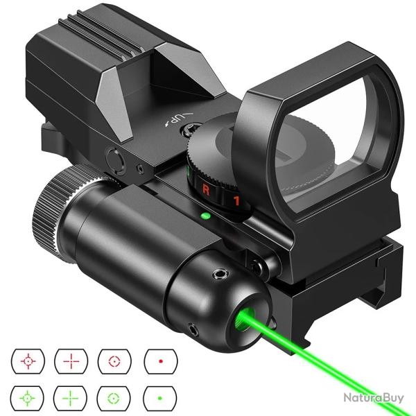 Viseur R�flexe Optique 1X22X33mm Rouge Vert 4 R�ticules 20mm Rail pour Fusil de Chasse Laser Vert