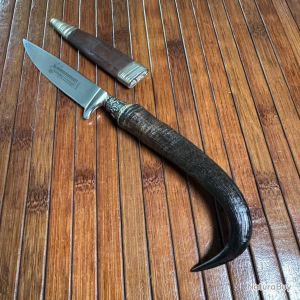 BEAU COUTEAU DE BOTTE VINTAGE TRADITIONNEL ALLEMAND NICKER ARTISANALE FAIT MAIN A SOLINGEN CHAMOIS