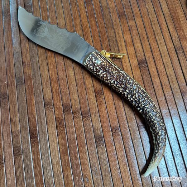 SUPERBE CORNILLONS CATALANA G�ANT 40 CM LAME GRAV�E DE SC�NE DE CHASSE SIGN� ET NUM�ROT�