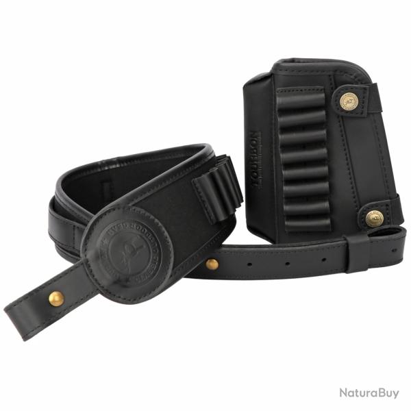 Tourbon Sangle de Fusil en Toile et Cuir + Repose-Joue avec Porte-Cartouches Chasse Noir