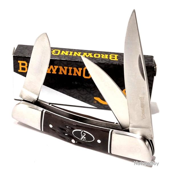 Couteau Pliant Browning Triple Edge Traditional Lames Acier Inox Poign�e Os Slipjoint BR0159