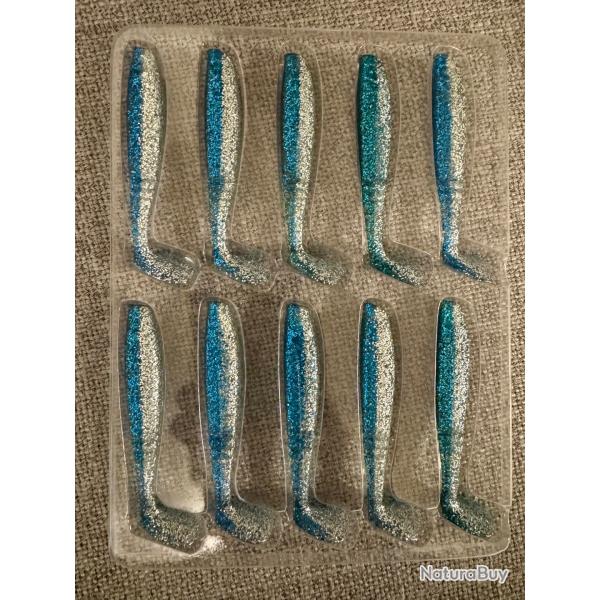 90 Leurres ron thompson Shad paddle tail blue silver 9cm 3,5gr