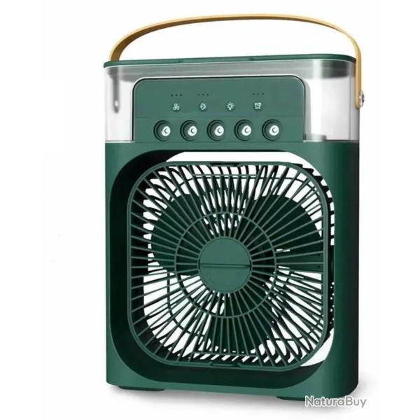 Ventilateur Portable 3-en-1 USB - Climatiseur, Humidificateur & �clairage LED - Avec anse Vert