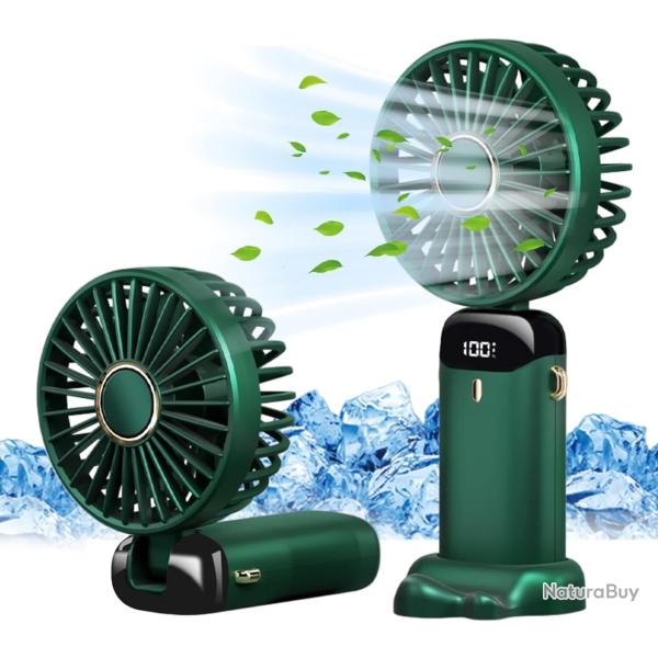 Mini Ventilateur USB Portable de Poche - 5 Vitesses - Base Pliable - Vert