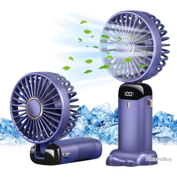 Mini Ventilateur USB Portable de Poche - 5 Vitesses - Base Pliable - Violet