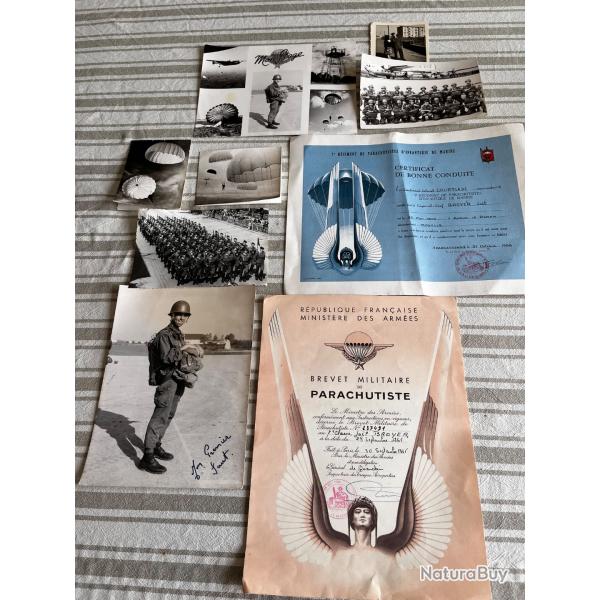 Brevet parachutiste, certificat de bonne conduite, photos 3eme RPIMA, post algerie, Tchad Liban.
