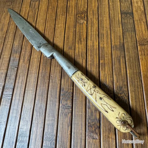 COUTEAU VENDETTA CORSE V�RITABLE POUDRILLE PLAQUETTES OS DEBUT 1900