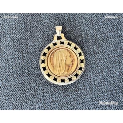 Pendentif Or Massif 9 Carats - Marie Et L'enfant Jésus, Médaille Catholique/chrétienne