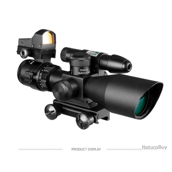 Lunette de Vis�e Tactique 2.5-10x40 Laser Vert Int�gr� + Point Rouge Holographique Zoom Ajustable