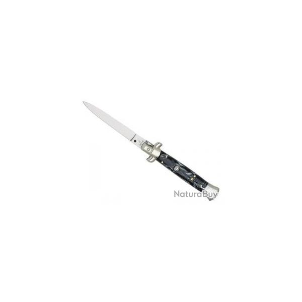 Couteau automatique, lame inox, manche 11 cm fa�on corne, mitre basculante.